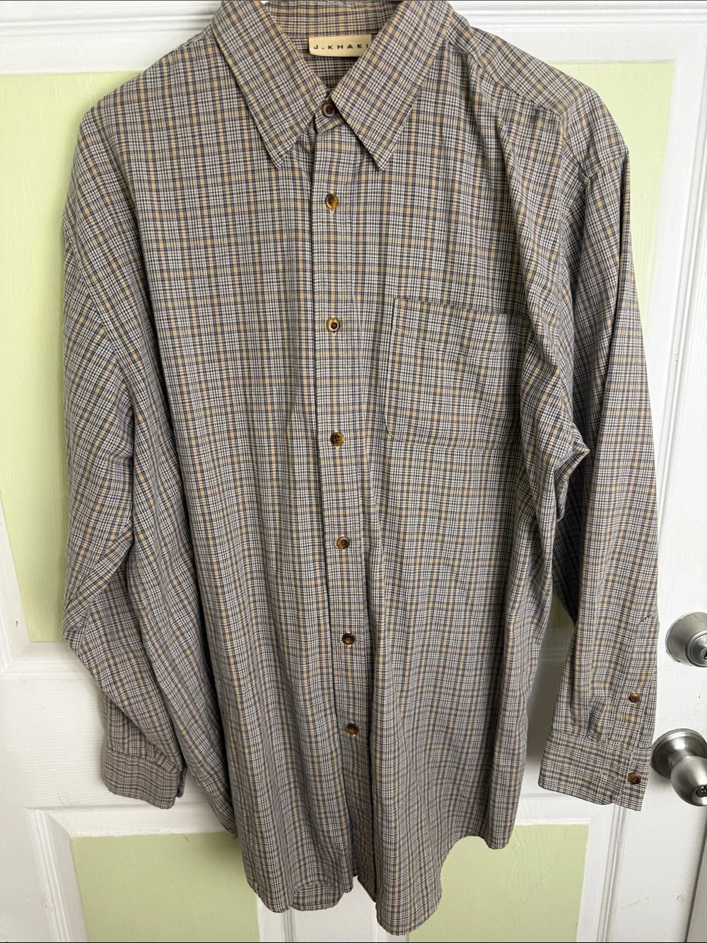 J. Khaki Men's Blue and Tan Plaid Button-Up Shirt